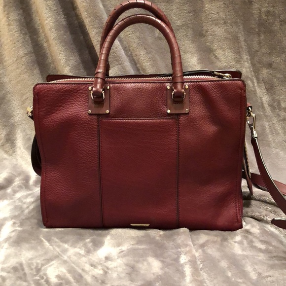 REBECCA MINKOFF Regan Leather Satchel Tote Handbag, wine colored - Picture 2 of 10
